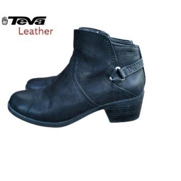 Teva Waterproof Foxy Black Leather Western Slip Ankle Boot Bootie Shoe Women 11 - Picture 5 of 12